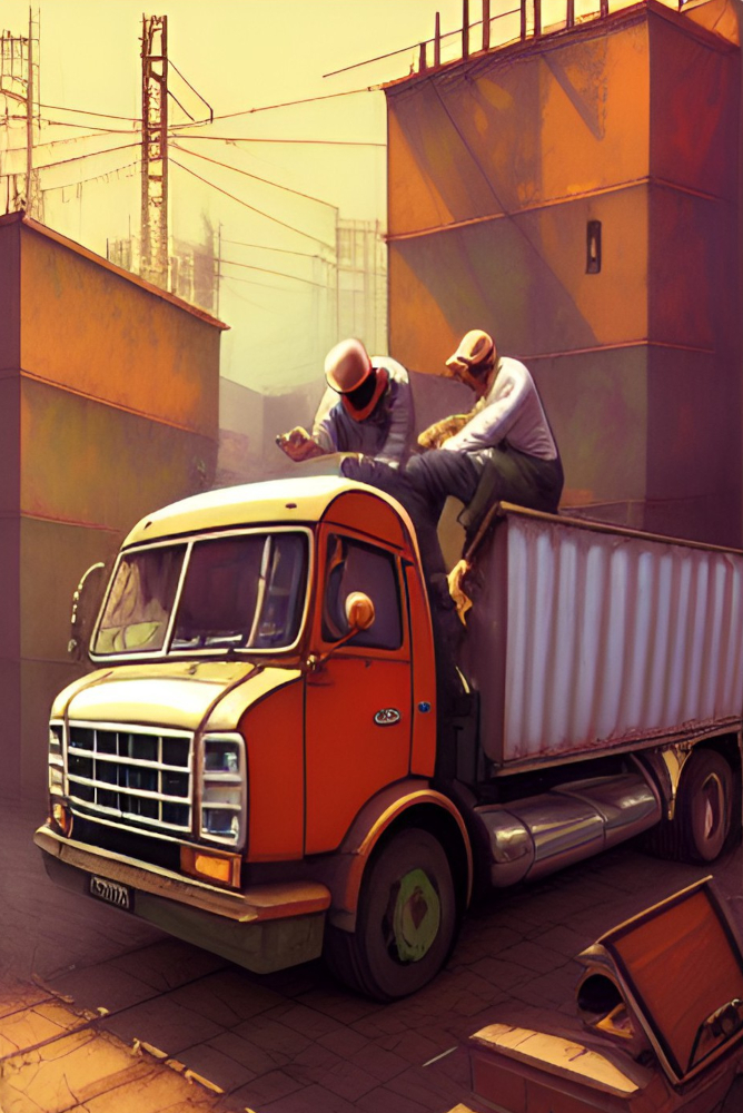 Men on a lorry